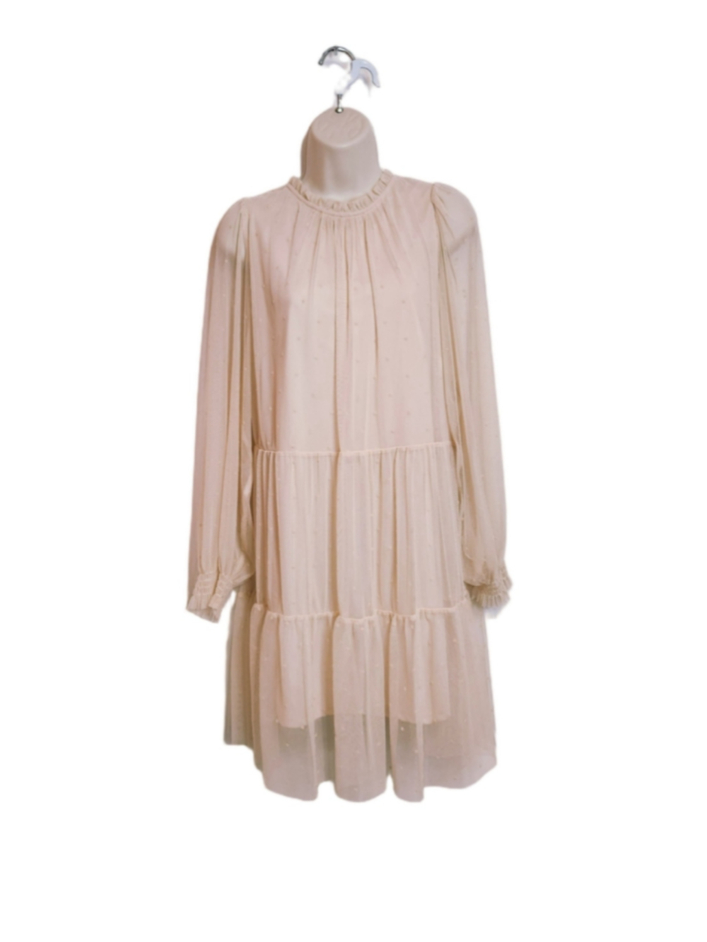 H&M Swiss Dot Semi-Sheer Tiered Romantic Tulle Babydoll Dress Blush Pink Small